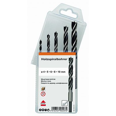 Набор спиральных свёрл по дереву, пластиковая упак