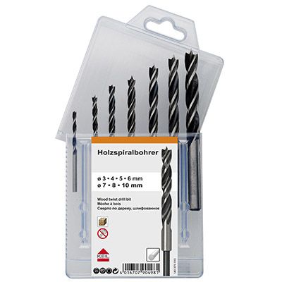 Набор спиральных свёрл по дереву, пластмассовая ка