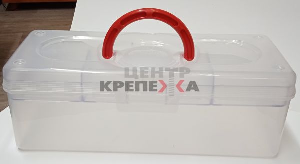 Ящик пластиковый BOX TB 3414 универсальный, прозрачный с красной ручкой//ЦК